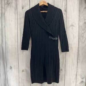 Calvin Klein SMALL Black Knit Sweater Dress A-Line Knee Length Long Sleeve